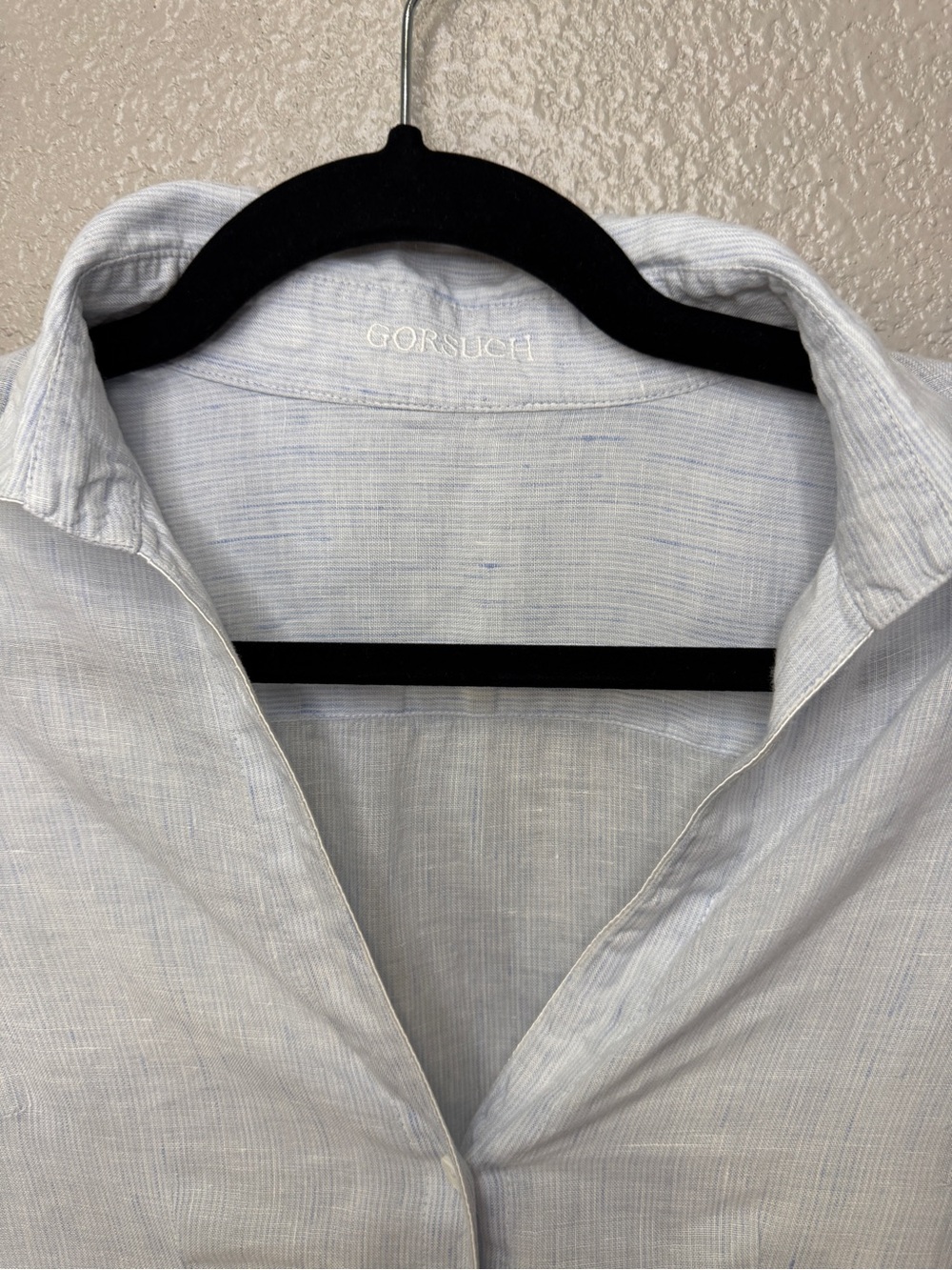 Gorsuch 100% Linen Button Front Shirt Bundle Pink & Blue Embroidered Collar - Picture 9 of 11